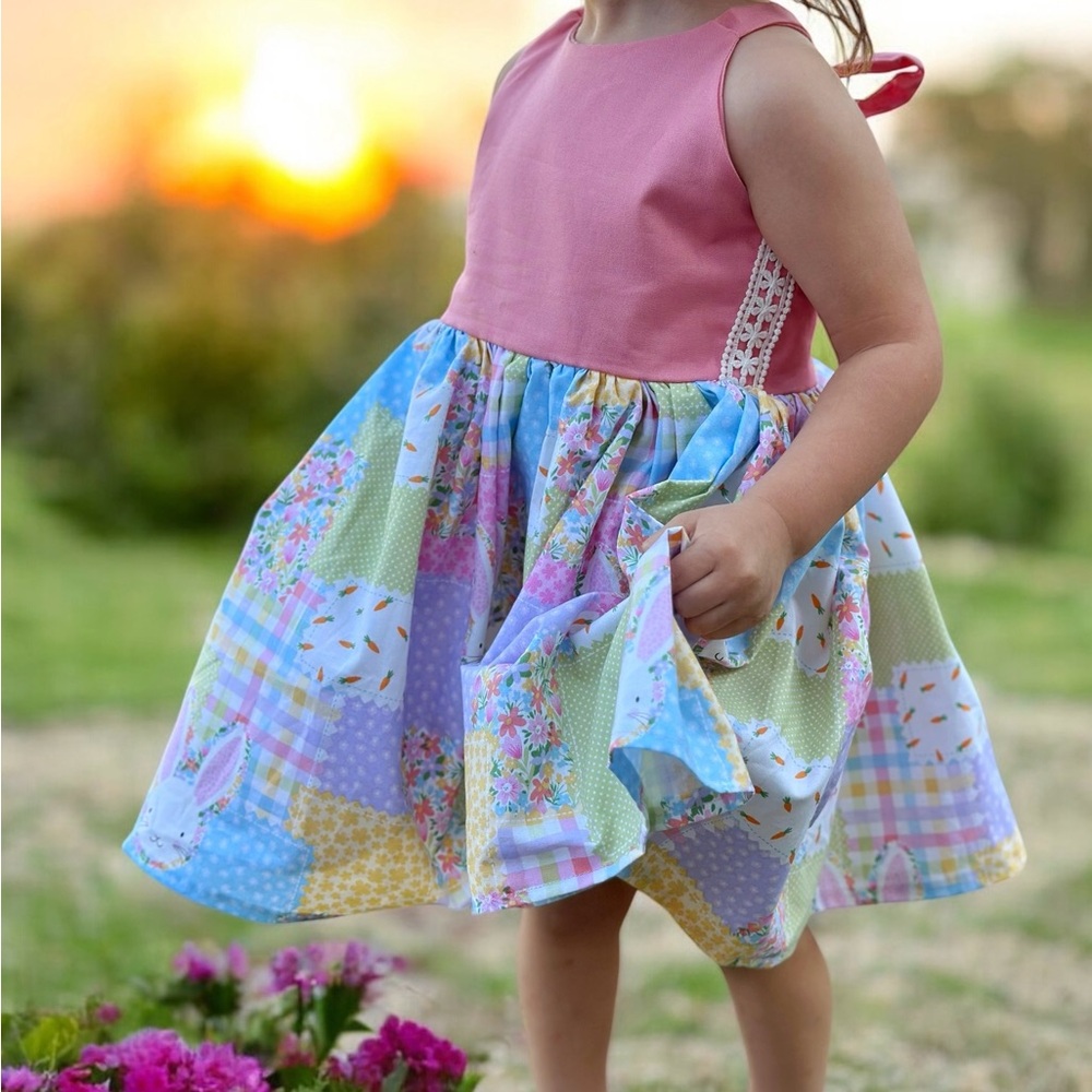 Pink Lace with Patchwork Bottom Dress